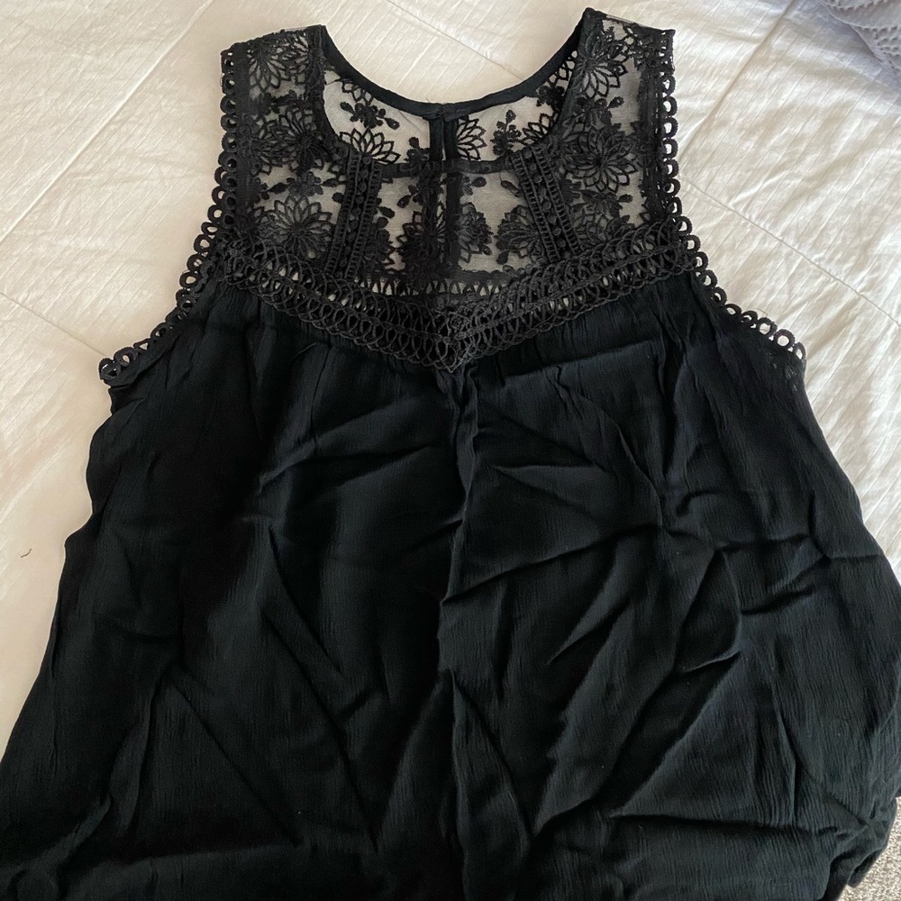 Black tank with crochet trim